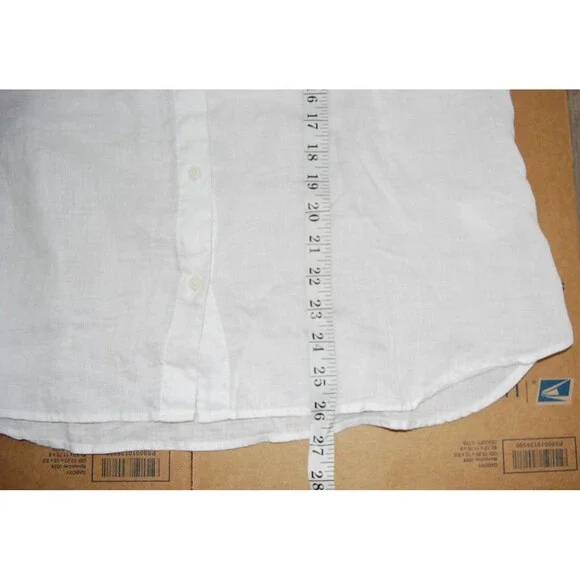 Uniqlo Womens LARGE White 100% Linen Button Up NO Sleeve Shirt Blouse Top - Picture 5 of 7